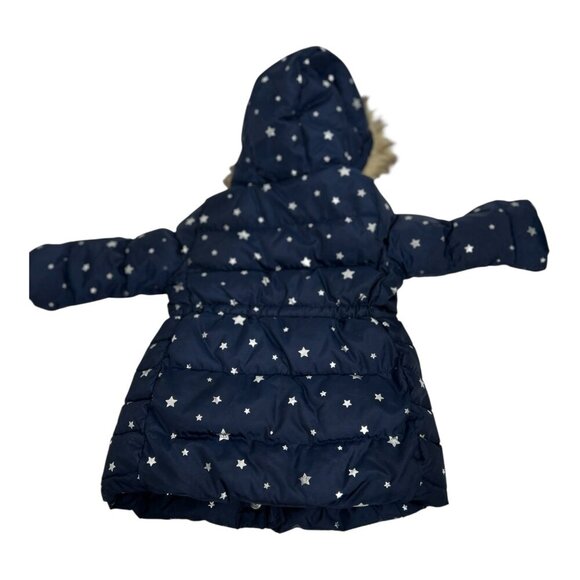 Baby Gap 2 Years Toddler Navy Puffer Removable Hooded Jacket w/ Silver Stars - Picture 4 of 9